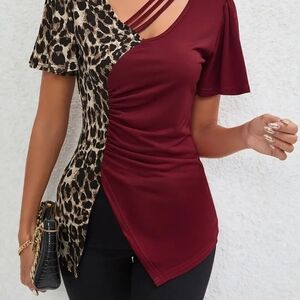 Leopard Print and Burgundy Blouse